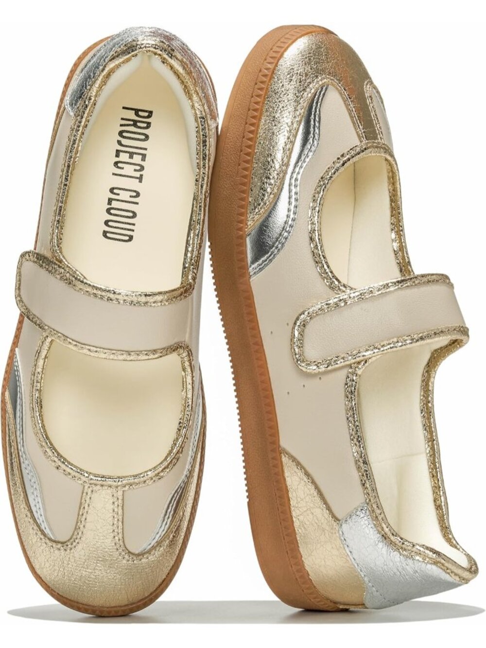 Project Cloud Women Light Gold Closed Toe Lightweight Slip On Mary Jane Sneakers